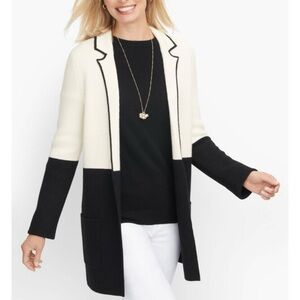 Talbots Colorblock Open Sweater Cardigan Jacket Milano Stitch Wool Blend Size L